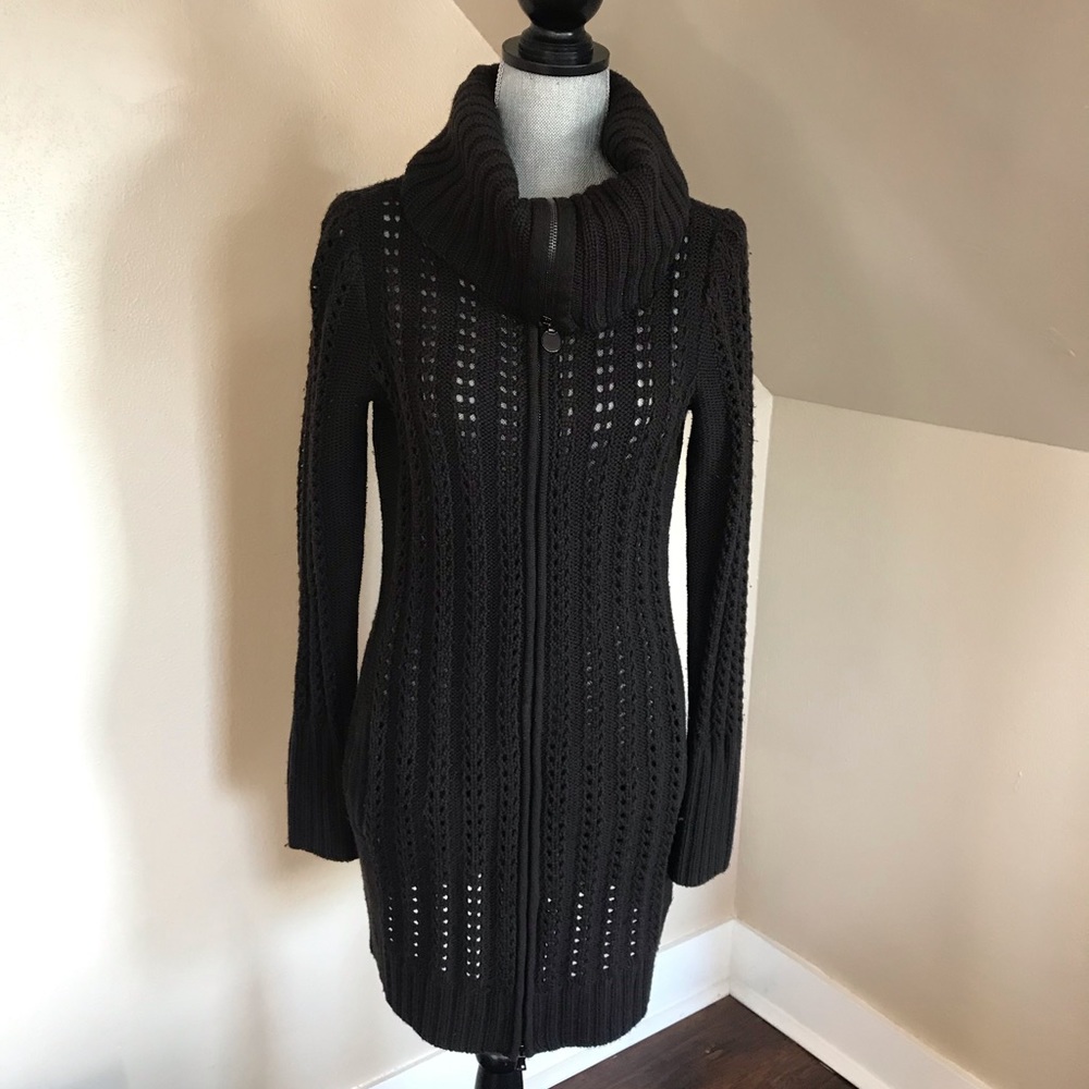 Elie tahari Wool zip up knit long cardigan sweater